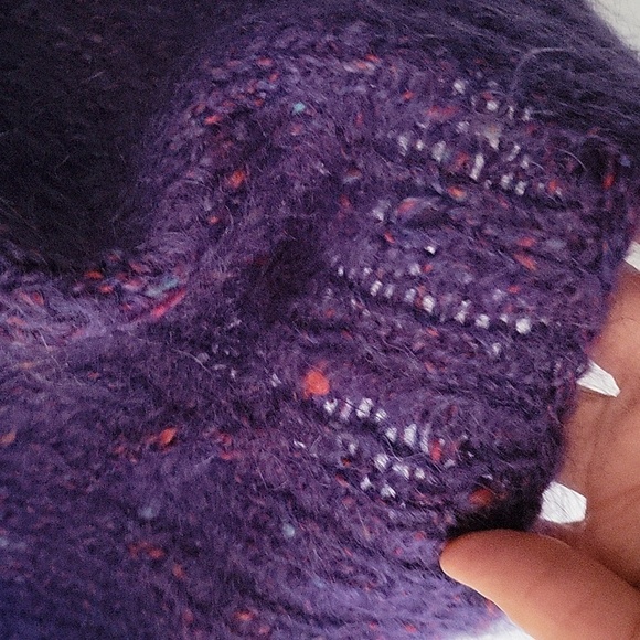 Laurie Lambrecht Handknit Cableknit Purple Balloon Sleeves Mohair Wool Sweater - Picture 15 of 16